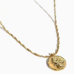 Pendant Necklaces Peri'sbox Fashion Shiny Gold Plated Water Wave Chain Medallion Necklace For Women Boho Coin Charm Layering