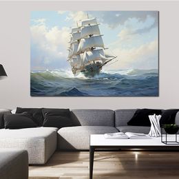 Famous Seascape Canvas Prints Sailing Ship on the Sea in Sunset Picture Poster Painting for New Office Room Wall Decor