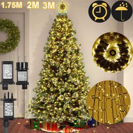 LED Strings Party 2M 3M Memory LED Curtain Waterfall Fairy Lights Timer Christmas Tree Twinkle Star Topper Outdoor Garden Garland Lights Decor EU HKD230919