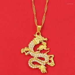 Pendant Necklaces CZ Dragon For Women Men Gold Colour Jewellery Cubic Zirconia Mascot Lucky Symbol Gifts Whole 1222u