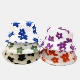 Stingy Brim Hats Winter Flower Bucket Hat Women Fashion Faux Fur Reversible Bob Chapeau Femme Panama Fluffy Fisherman 230916