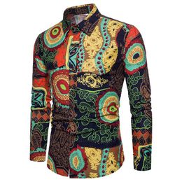 Laamei Brand Men Clothes 2018 New Fashion Shirt Male Cotton Dress Shirts Slim Turn-Down Long Sleeve Print Floral Shirt Plus Size254g