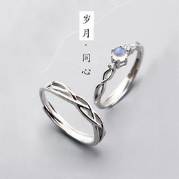 Cluster Rings Sterling Silver Couple Ring Moonstone For A Pair Of Men And Women With Adjustable Opening Student Commemorative Gift