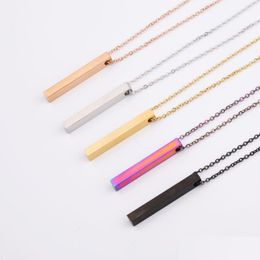 5 Colors Polished Stainless Steel Blank Bar Necklaces Geometric Square Vertical Long Pendant Necklace Pendants Diy Customize Drop Deli Dhcpv