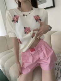 Women's Sweaters Alien Kitty Roses Women Short Sleeve Summer Knitted Sweet Vintage 2023 Chic OL High Street Mujer Casual Tees Pullovers