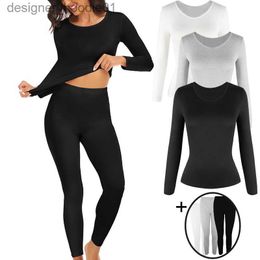 Women's Thermal Underwear Thermal Underwear Set for Women Long Johns Base Layer Fleece Lined Soft Top Bottom 2 Pieces Set L230919