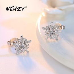 Stud Earrings YIN 925 Stamp Silver High Quality Woman Fashion Jewellery Retro Simple Snowflake Leaf Crystal Zircon