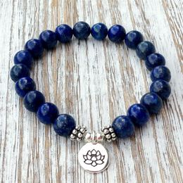 SN1039 Genuine Lapis Lazuli Bracelet Natural Stone Bead Men's Bracelet Throat Chakra Spiritual Yogi Gift 296g