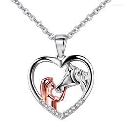 Pendant Necklaces Shining Crystal Girl Horse For Women Love Heart Necklace Female Party Jewellery Drop