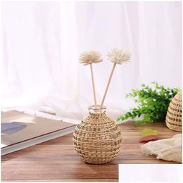 Vases 1Pc Handmade Woven Rattan Glass Vase For Flower Arrangement Ornaments Diy Home Living Room Desktop Decoration Drop Delivery Otvc5