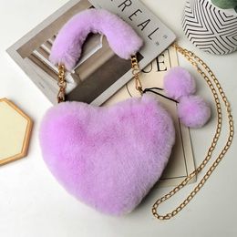 New Imitation Rex Rabbit Plush Bag Cute and Fashionable Love Bag Portable Peach Heart Bag Chain Bag Single Shoulder Crossbody Bag 230919