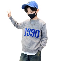Pullover Kids Boy Sweater Autumn Spring Soft Tops Korean Barn GRÅ SKÄRD OURTERkläder för Teen Boys 120170 Wear Clothes 230918