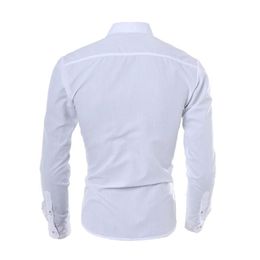 Men Fashion Business Shirt Long Sleeve Slim Royal Blue White Solid Color Autumn Clothing Feme282M