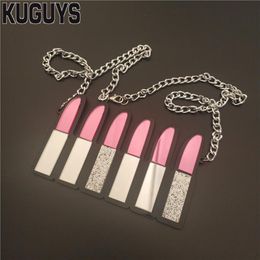 Large Lipstick Pendant Necklace for Women Mirror Acrylic Necklace Chains Fashion Jewelry Exaggerate Trendy Accessories244u