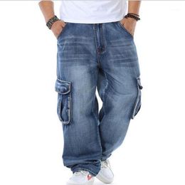 Men's Jeans 2021 Multi Pocket Wide Leg Loose For Men Hip Hop Baggy Homme Men's Denim Trousers Plus Size 42 44 461174W