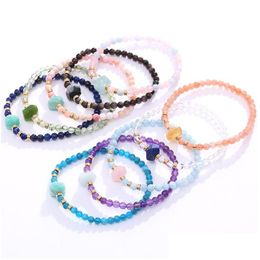 Charm Bracelets 4Mm Natural Aquamarine Amethyst Loose Bead Bracelet Pillar Stone Beaded Fashion Jewellery For Women Girls Drop Delivery Dhptl