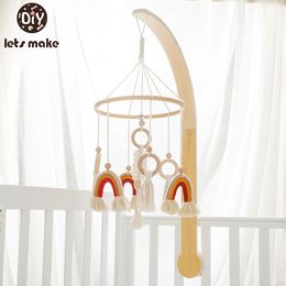 Mobiles# Baby Wooden Bed Bell Cartoon Rainbow Pendant Hanging Rattle Toy Hanger Crib Mobile Bed Bell Wood Toy Holder Arm Bracket Kid Gift 230919