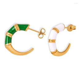 Hoop Earrings Marka Stainless Steel For Women Green White Glazed Luxury Jewellery Girl Vintage Hook Accessories Gift