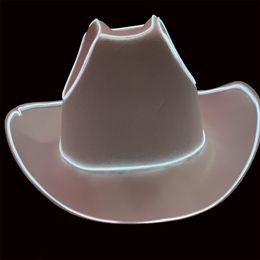 Wide Brim Hats Bucket LED Cowboy Hat Flashing Luminous Led Blinky Lights Cowgirl Bride Christmass Wedding Cold Light Y2k 230919