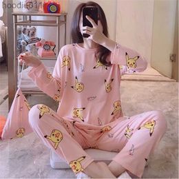 Women's Sleepwear Cute Cartoon Long-Sleeved Sleepwear Suit Comfortable Women Pajamas Set Nightgown Teenager Home Clothes Female Lingerie Set L230919