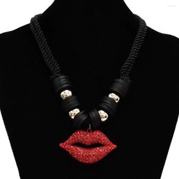 Pendant Necklaces Fashion -Sexy Red Lips Choker Necklace Women Beads Lip Collier Femme Bijoux Chunky Jewellery