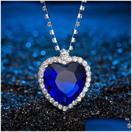 Pendant Necklaces Romantic The Heart Of Ocean Necklace For Women Blue Red Crystal Shape With Lovers Gemstone Titanic Jewellery Drop Deli Dhsat