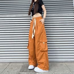 Women's Pants s Streetwear Women Oversize Solid Cargo Elastic Waist Drawcord Loose Harajuku Hip Hop Casual Wide Leg Sports Trousers 2023 230919