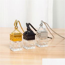 Essential Oils Diffusers 8Ml Cube Car Per Bottle Hollow Hanging Ornament Air Freshener For Diffuser Fragrance Empty Glass Drop Deliver Dhntl