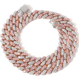 12mm Iced Pink cuban Choker Necklace Silver rose Gold Cuban Link With White &Pink Diamonds Cubic Zirconia Jewelry 7inch-24inch258u