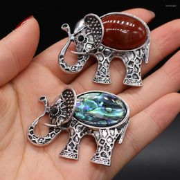 Brooches Natural Stone Amethysts Crystal Vintage Elephant For Women Animal Brooch Pin Fashion Dress Coat Accessories 43x35mm