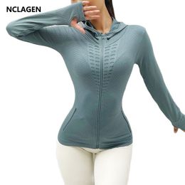 Women's Jackets NCLAGEN Women's Sport Jacket Zipper Yoga Hooded Long Sleeve Coat Workout Top Fitness Clothes Gym Running Shirt Elastic Blouses 230919