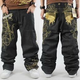 Mens Skate Baggy Loose Embroidery Rap Hip Hop Jeans Denim Trousers Pants
