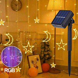 LED Strings Party USB Solar Powered Star Moon Light 8/2 Mode LED Curtain String Light Garland Lamp for Wedding Party Christmas Holiday Decor Light HKD230919
