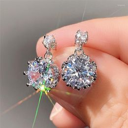 Stud Earrings Luxury Flash Love Water Drop Design Glass Filled Women's Trendy Wedding Jewellery 2023 Accessories