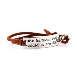 Charm Bracelets She Believed Cod So Did Inspirational Word Charms Braided Leather Bangle For Women Men Jewellery Amazing Grace Gifts Dro Dh3Qo