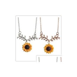 Euramerican Newest Sunflower Necklace Leaf Flower Pendant Alloy Women Nice Birthday Gift Ship Drop Delivery Dhf9N