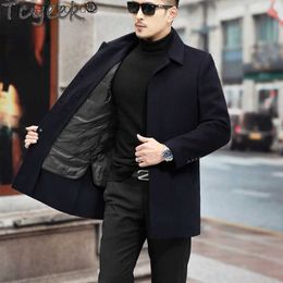 Men's Wool Blends Tcyeek 100% Cashmere Double Sided Woolen Coats for Men Winter Clothing Thickened Warm Down Liner Mid-long Male Coat S-8XL L230919