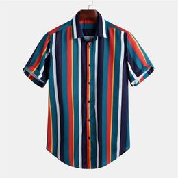 2020 New Men's Shirt Tees Short Sleeve Striped Stand Collar Casual Fashion Hawaiian Tops Summer Streetwear M-3XL Drop Shippin2094