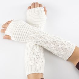 Long Winter Warm Gloves Cuff Knitted Half-finger Arm Covers Fingerless Mittens Wrist Sleeves Warmers for Women Fashion Accessories