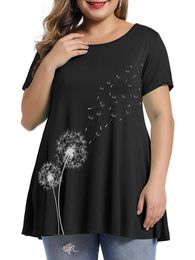 Women's Plus Size TShirt 4XL 5XL 6XL Tee Shirt Woman Summer Short Sleeve Dandelion Print Casual Blouse Loose Oversized Ladies Tops 230919