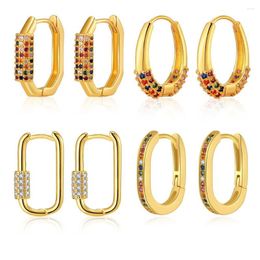 Hoop Earrings Fashion Geometric Square Colorful Cubic Zirconia For Women Gold Color Metal Small Crystal Ear Buckle Jewelry