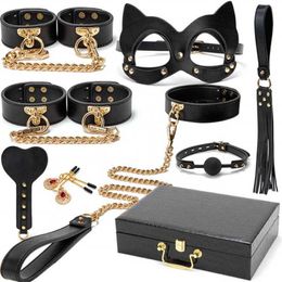 NXY BDSM Bondage Upscale Real Leather Restraint Gear Sexy Handcuffs Collar Whips Adult Games Roleplay Sex Toys for Couples