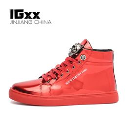 Boots IGxx Men's Sneakers Punk Ankle Boots For Men Metal Rivet High Top Lace-up Running Basketball Shoes For Shiny Metal Decoration 230919