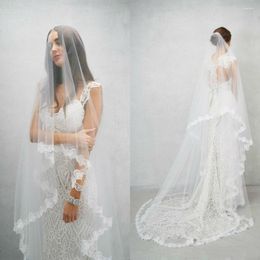 Bridal Veils Custom Made Two Layers Wedding Veil With Comb Lace Appliques White Ivory