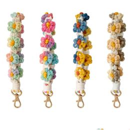 Key Rings Flower Chrysanthemum Keychain Cotton Rope Handmade Diy Hand Woven Keyring Hangs Jewellery Drop Delivery Dhzpu