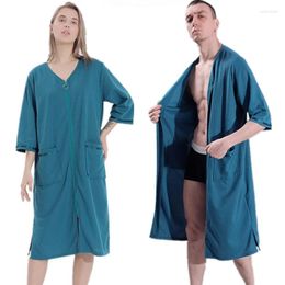 Women's Suits 3XL Women Loose Bathrobe Gown Zipper Pocket Nightwear Summer Thin Robe Sleepwear Sex Casual Nightgown Pajamas