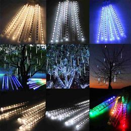 LED Strings Party 8 Tube Meteor Shower Rain 30cm 50cm Waterproof LED String Lights Outdoor Christmas Garland For Wedding Party Garden Decoration HKD230919