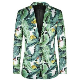 Fashion Printed Mens Blazers New Arrivals Banana Leaf Pattern Floral Suit Jackets For Men Plug Size 4XL259d