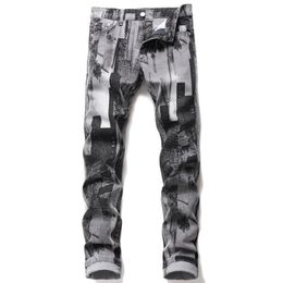 2021 Mens Fashion Abstract Art Stretch Slim Straight Jeans Teenagers Digital 3D Printed Gray Black Jeans326i