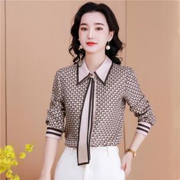 luxury vintage satin printed runway shirt womens long sleeve lapel elegant fashion button up blouse spring autumn winter office la220z